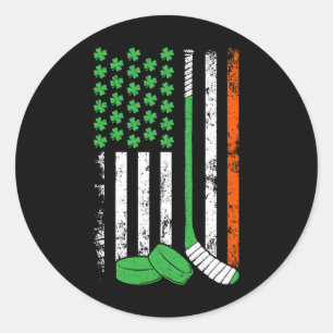 Sticker Rond Hockey St Patrick Jour du Drapeau Américain Trèfle