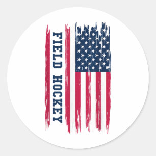 Sticker Rond Hockey sur gazon Drapeau américain Joueur de hocke