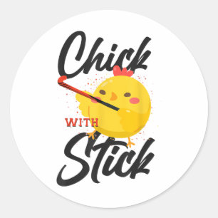 Sticker Rond Hockey sur gazon Poule avec bâton _3