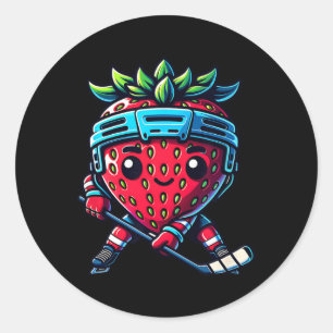 Sticker Rond Hockey sur glace à la fraise Mignonne Baie Sport J