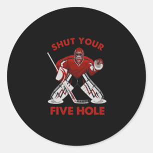 Sticker Rond Hockey sur glace amusant - Fermez vos cinq trous