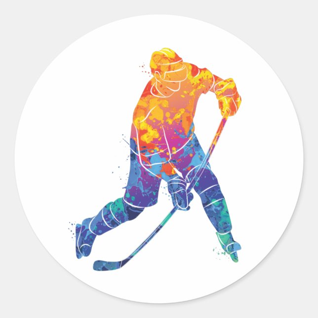 Sticker Rond Hockey sur glace aquarelle (Devant)