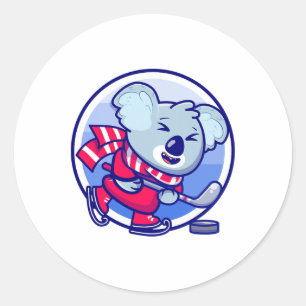 Sticker Rond Hockey sur glace Koala pour enfants I Animaux drôl