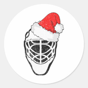 Sticker Rond Hockey sur glace Noël Drôle Gardien de but Chapeau