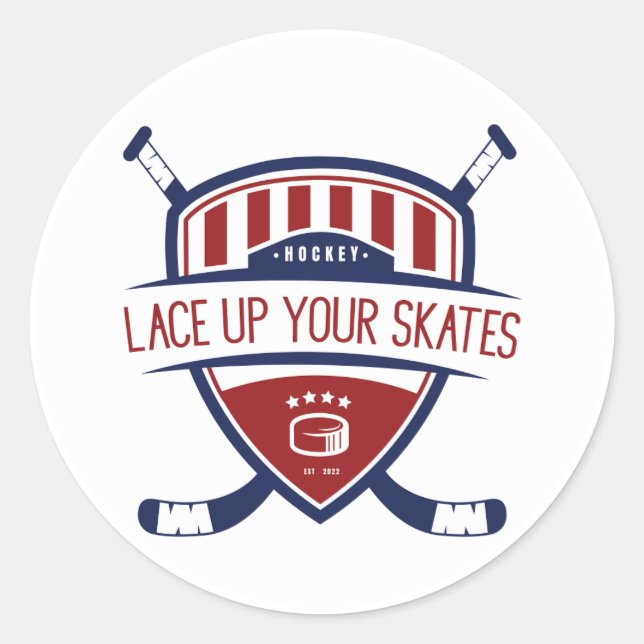 Sticker Rond Hockey sur glace Patinage bleu rouge (Devant)