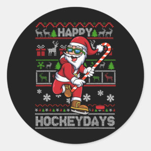 Sticker Rond Hockey sur glace Père Noël Joyeux Hockeydays Drôle