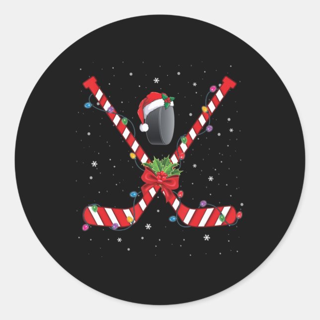 Sticker Rond Hockey sur glace Sucre de canne de Noël Hockey (Devant)