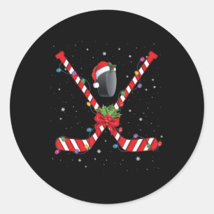 Sticker Rond Hockey sur glace Sucre de canne de Noël Hockey