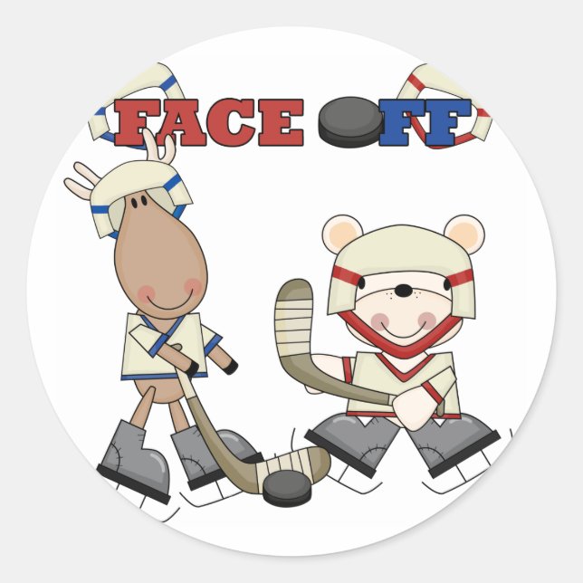 Sticker Rond Hockey sur l'orignal et l'ours Visage de tee-shirt (Devant)