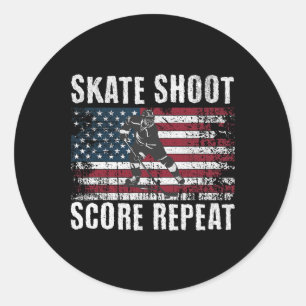 Sticker Rond Hockey Usa Drapeau Américain Drôle Quatre Juillet