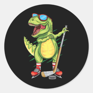 Sticker Rond Hockeysaurus Dinosaure Hockey sur Glace Trex Enfan