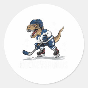 Sticker Rond Hockeysaurus Drôle Dinosaure Hockey Enfants Hockey