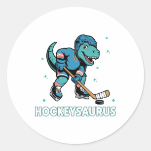 Sticker Rond Hockeysaurus Drôle Dinosaure Trex Hockey Enfants H