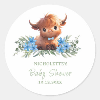 STICKER ROND HOCOW HIGHLAND BABY SHOWER BLEU MODERNE MODERNE