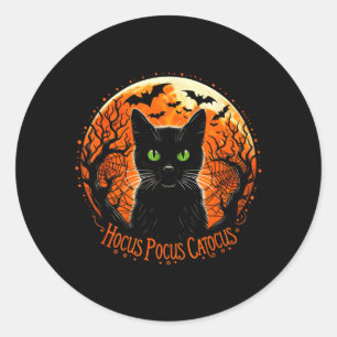 Sticker Rond Hocus Pocus Catocus Halloween Amateur de Chat Noir