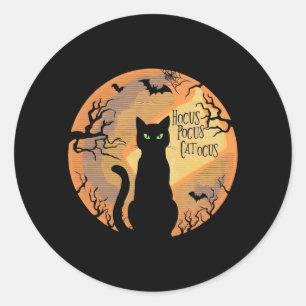 Sticker Rond Hocus Pocus Catocus Halloween Chat Noir Amateur