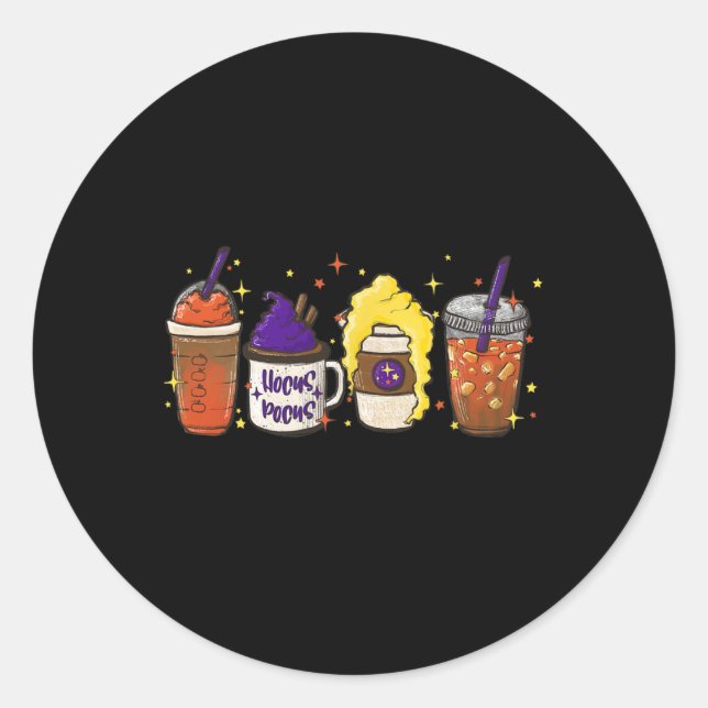 Sticker Rond Hocus Pocus Citrouille Épice Latte Café Amour Chut (Devant)