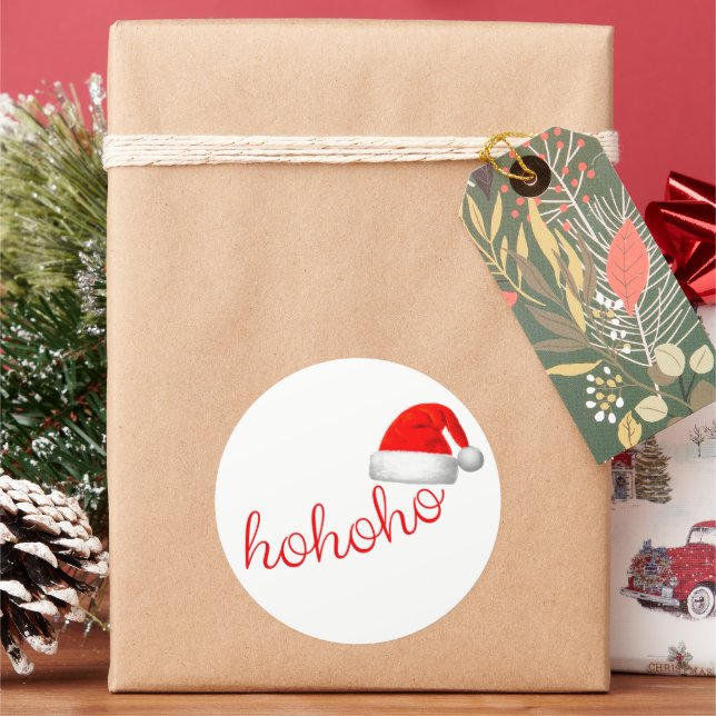 Sticker Rond HoHoHo Casquette de Noël Rouge Blanc (vacances)