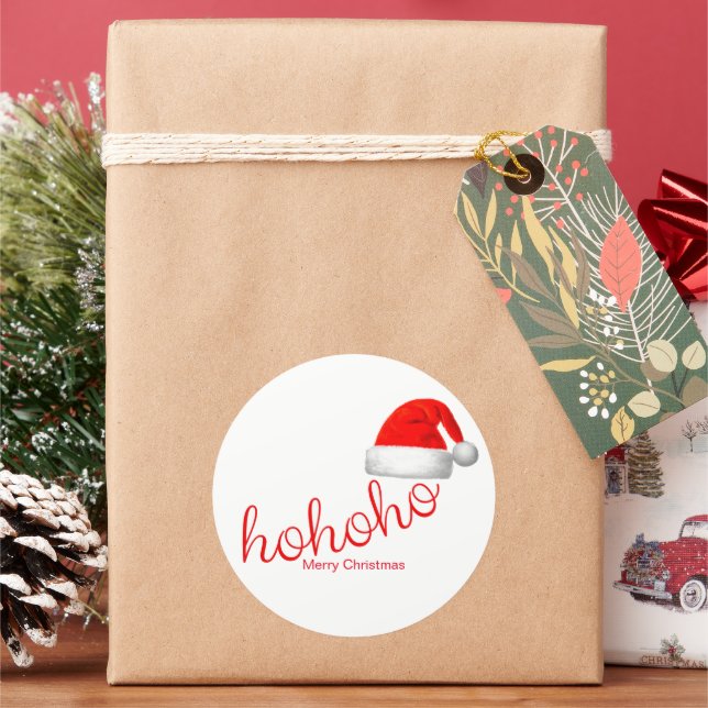 Sticker Rond HoHoHo Casquette de Noël Rouge Blanc (vacances)