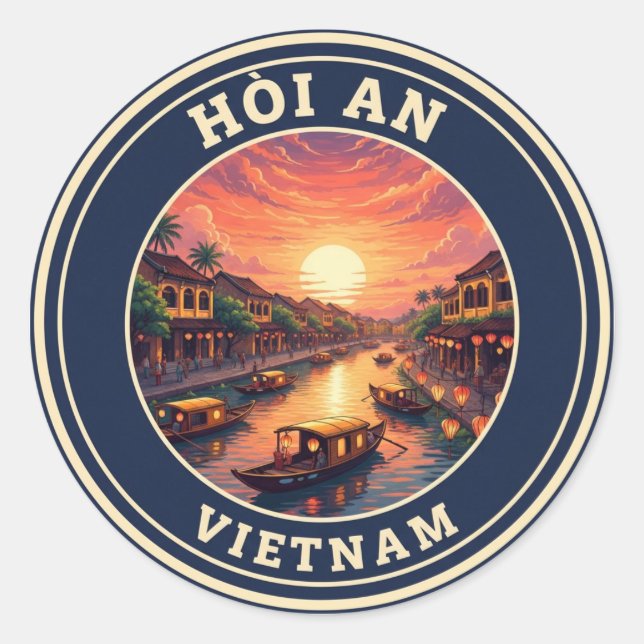 Sticker Rond Hoi An Vietnam Vintage Travel (Devant)