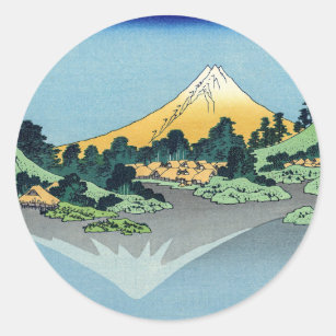 Sticker Rond Hokusai - Le Mont Fuji reflète le lac Kawaguchi