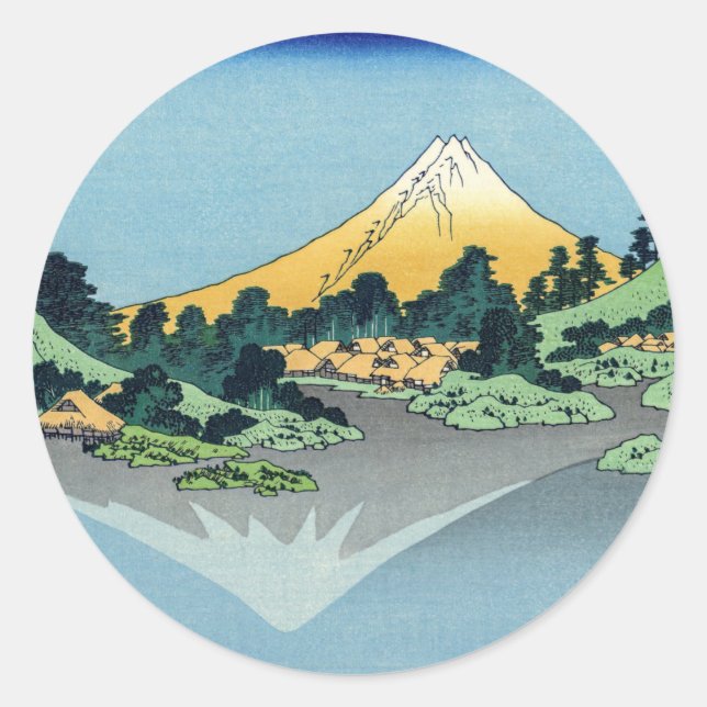 Sticker Rond Hokusai - Le Mont Fuji reflète le lac Kawaguchi (Devant)