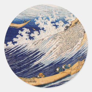 Sticker Rond Hokusai Ocean Waves Sea Boats
