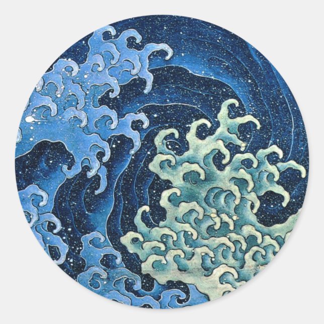 Sticker Rond Hokusai Vague féminine Océan Vintage (Devant)