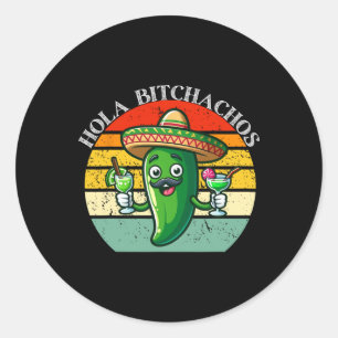 Sticker Rond Hola Achos Drôle Jalapeno Mexicain Cinco De Mayo M
