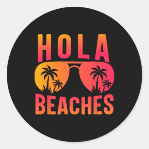 Sticker Rond Hola Beach Retro Sunset Funny Summer Beach Vibes