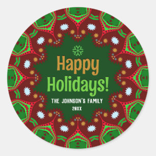 Sticker Rond Hola Happy Holidays Mandala géométrique