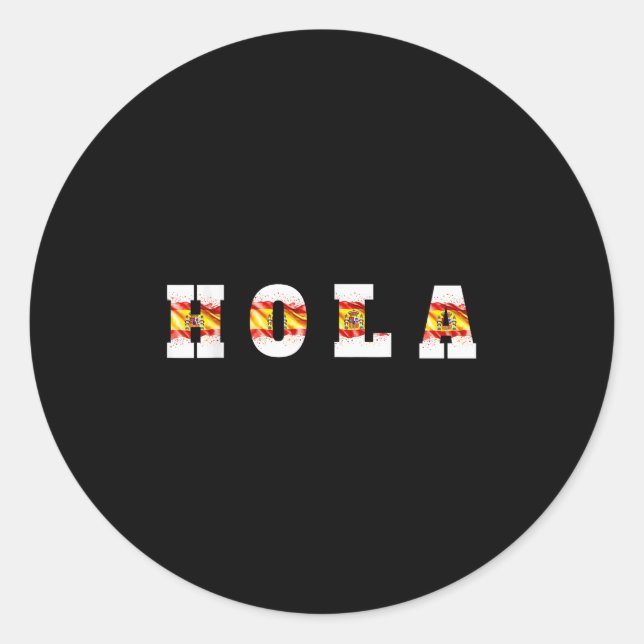Sticker Rond Hola Texte Avec Drapeau Espagnol, Salutation Espag (Devant)