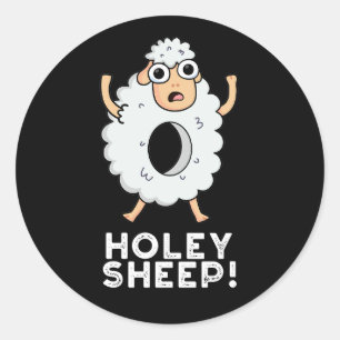Sticker Rond Holey Sheep Funny Animal Pun Dark BG