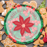 Sticker Rond Holiday baking<br><div class="desc">Create stickers to label your Christmas holiday homemade goods,  cookies,  candy,  treats,  party favors and more featuring a poinsettia on a holly and berry background and your message in chic lettering.</div>