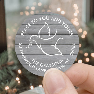 Sticker Rond Holiday Dove Peace Wives Grey Wood Retourner l'adr