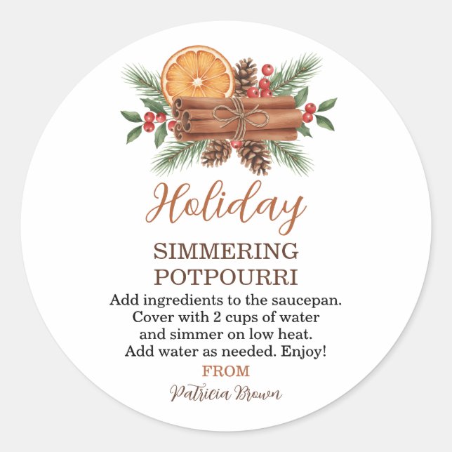 Sticker Rond Holiday Simmering Potpourri Personalized (Devant)