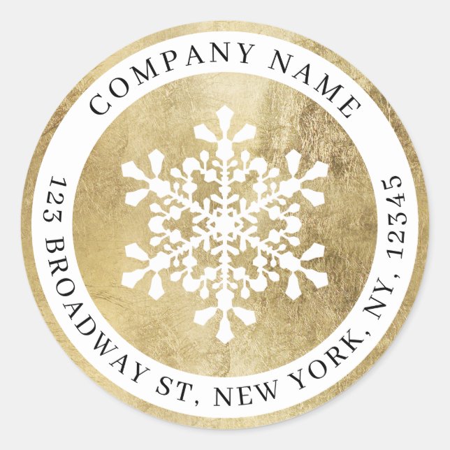 Sticker Rond Holiday snowflacon fausse or société retour adress (Devant)