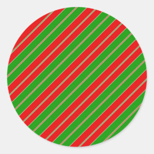 Sticker Rond Holiday stripes in red and green