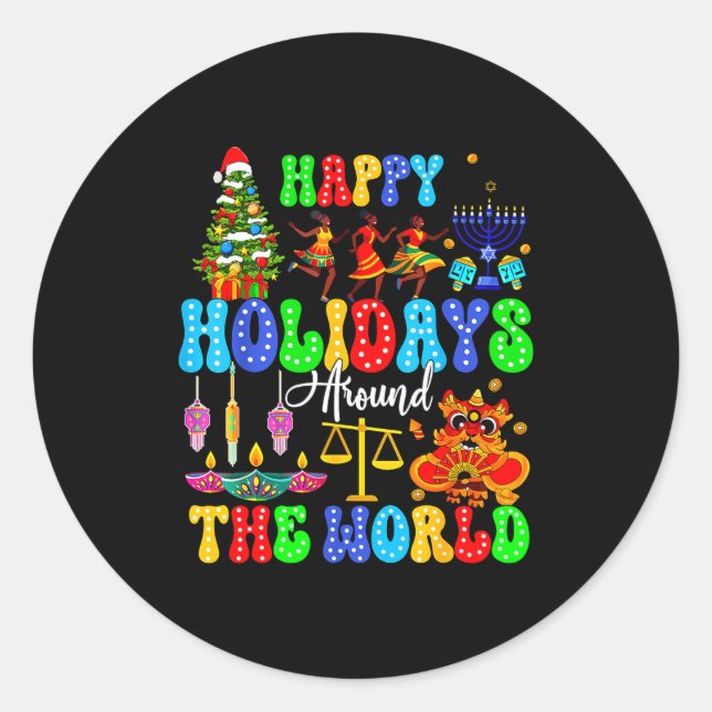 Sticker Rond Holidays Around World Xmas Hanukkah Kwanzaa Diwali (Devant)