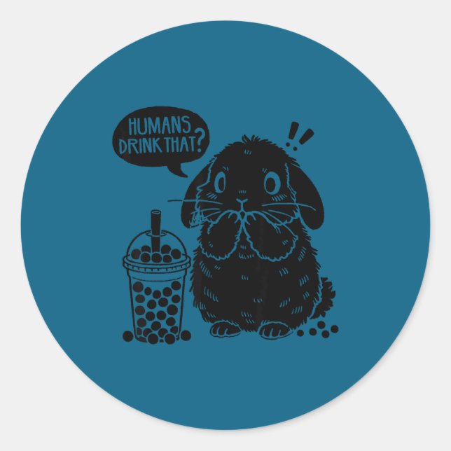 Sticker Rond Holland Lop Rabbit And Boba Tea Funny Bunny Bubble (Devant)