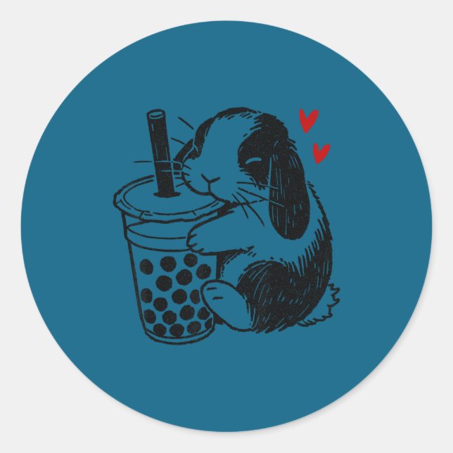 Sticker Rond Holland Lop Rabbit Loves Boba Tea Bunny &amp; Bubb (Devant)