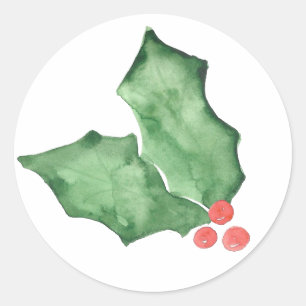 Sticker Rond Holly Berries Et Feuilles