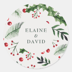 Sticker Rond Holly Berries Noël Mariage d'hiver