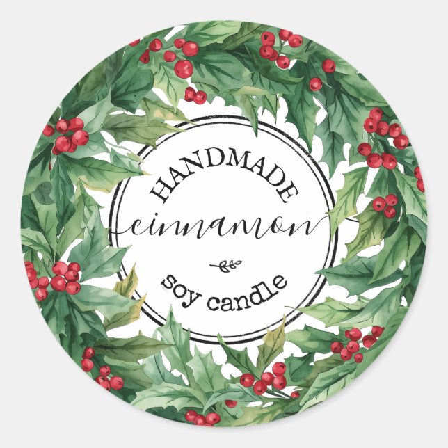 Sticker Rond Holly Berry mistletoe Script Product Label (Devant)