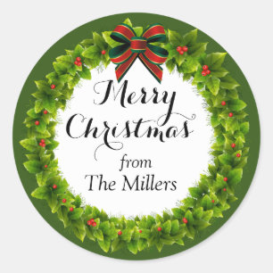 Sticker Rond Holly Berry Wreath Custom Christmas
