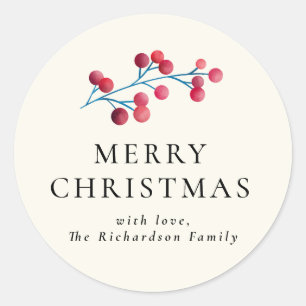 Sticker Rond Holly Cherry Joyeux Noël Famille Personnalisée 
