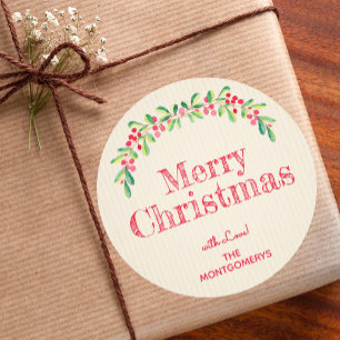Sticker Rond Holly et Baies sur Noël Ivory Férié