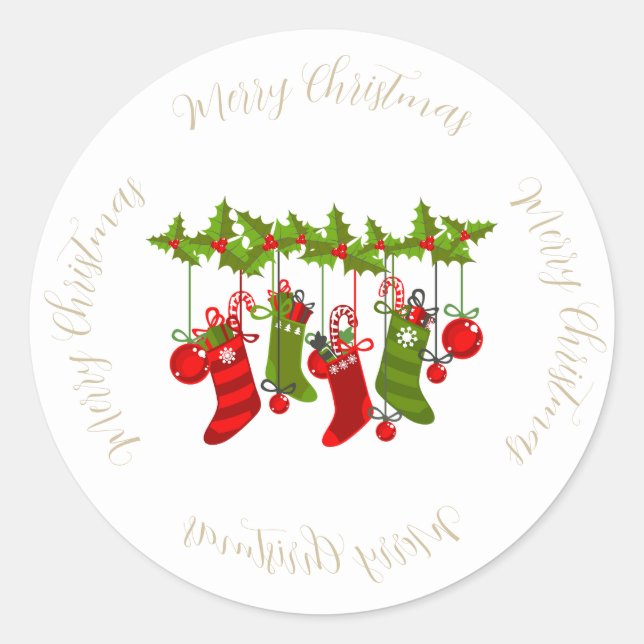 Sticker Rond Holly et Berries avec les bas de Noël (Devant)