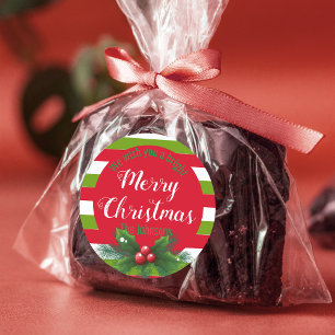 Sticker Rond Holly Feuilles et Berries Green White Red Christma