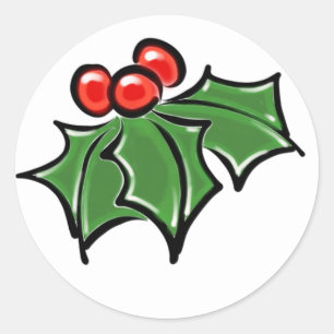 Sticker Rond Holly Feuilles, Holly baies, fun vacances botaniqu